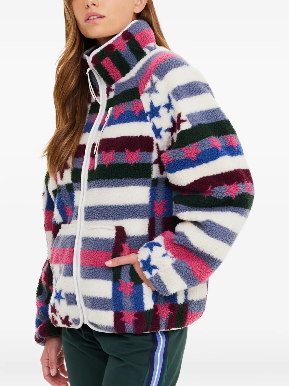 The Upside Harlow Star Striped Fleece Jacket In White