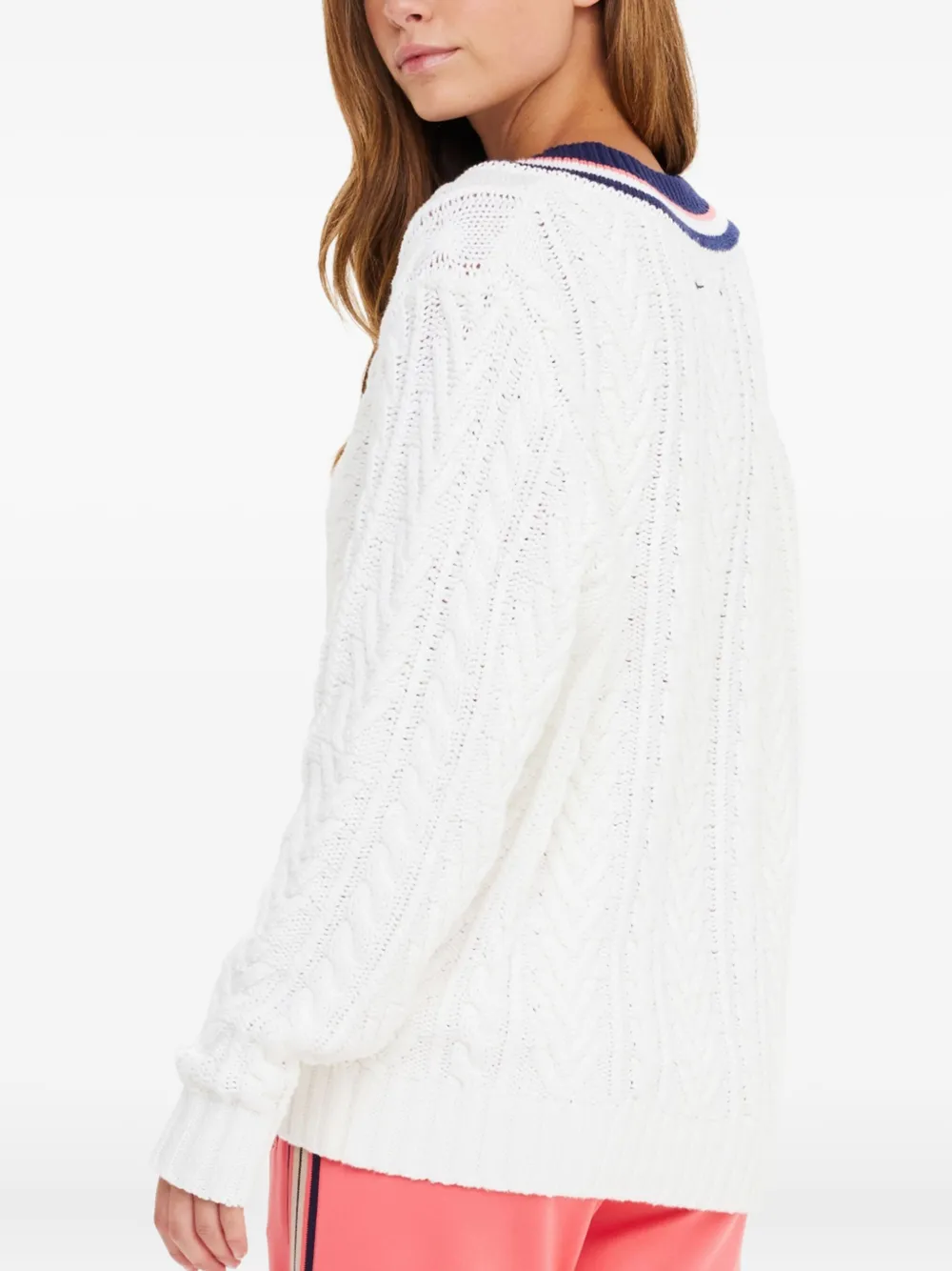 The Upside Espada Louie V-neck Cable-knit Sweater In White