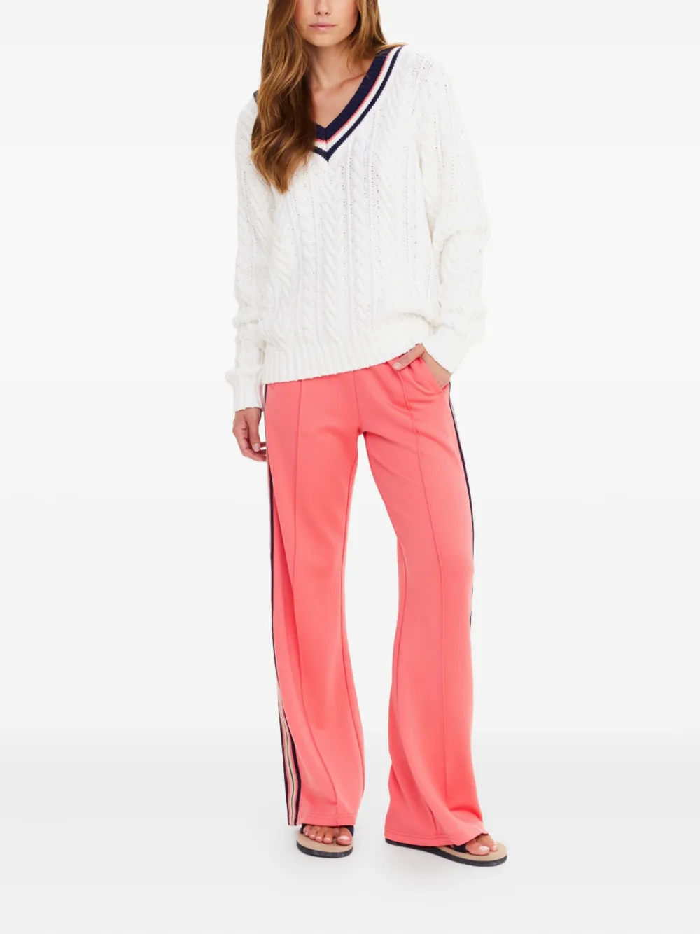 The Upside Espada Louie V-neck Cable-knit Sweater In White
