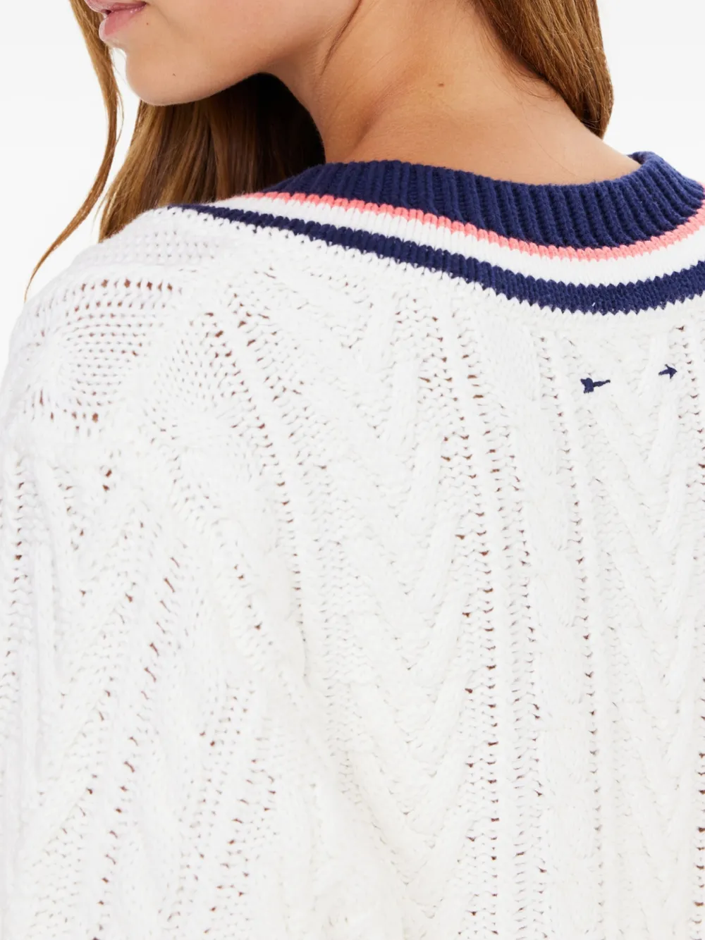 The Upside Espada Louie V-neck Cable-knit Sweater In White