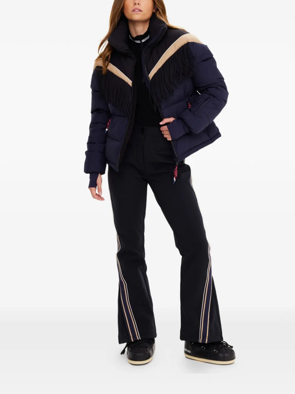 The Upside Hakuba Fox Fringe-detail Quilted Ski Jacket In Black