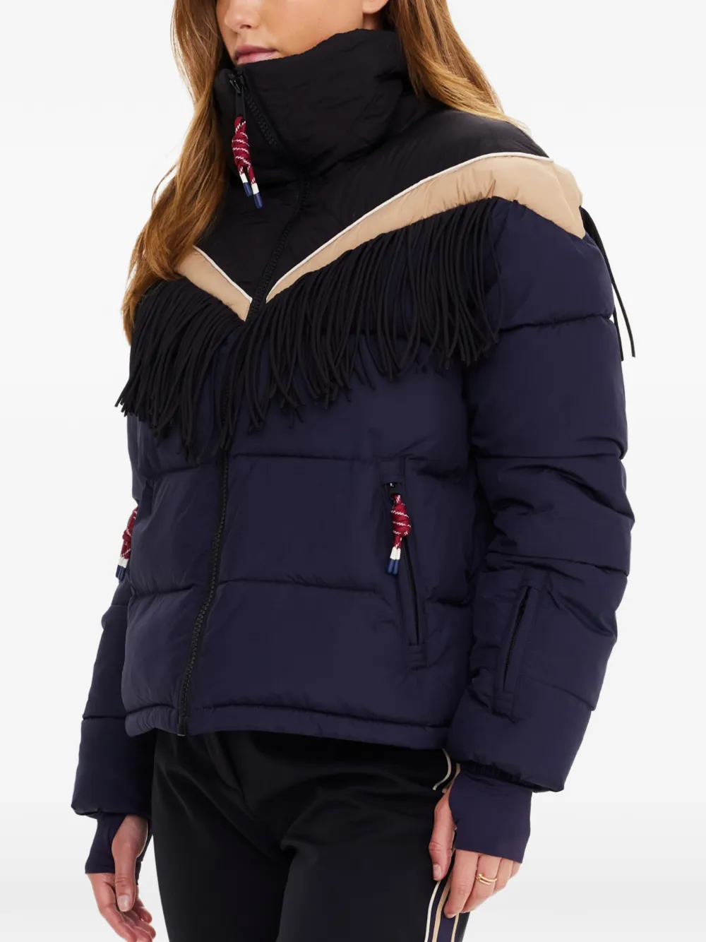 The Upside Hakuba Fox Fringe-detail Quilted Ski Jacket In Black