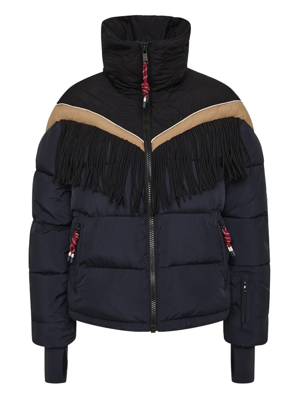 The Upside Hakuba Fox Fringe-detail Quilted Ski Jacket In Black
