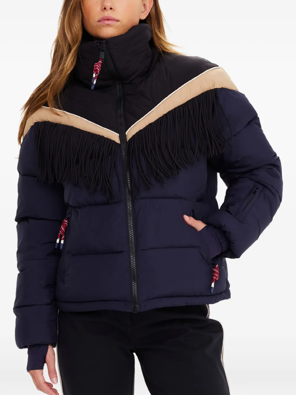 The Upside Hakuba Fox Fringe-detail Quilted Ski Jacket In Black