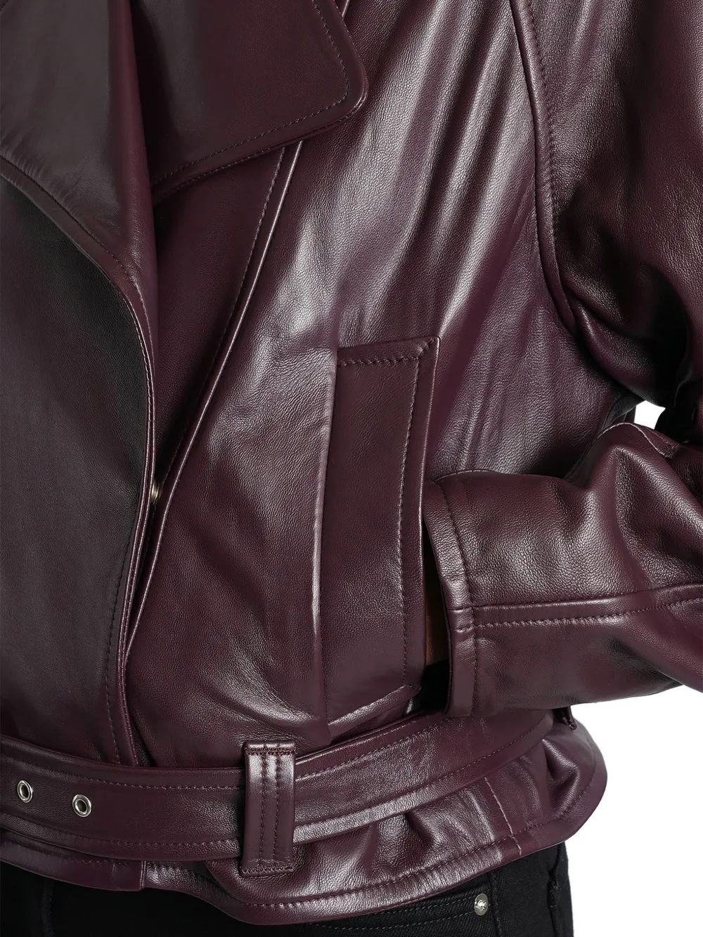 IRO Yuria Belted Leather Biker Jacket | Purple | FARFETCH