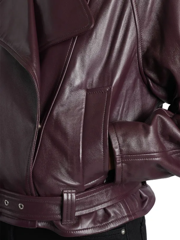 IRO Yuria Belted Leather Biker Jacket | Purple | FARFETCH