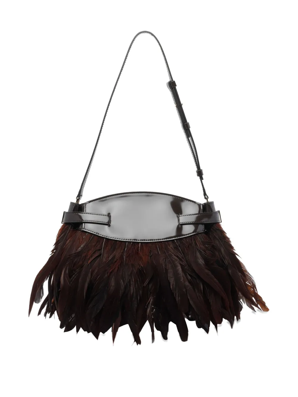 Ferragamo Hug Soft Feather-trimmed Leather Shoulder Bag In Brown