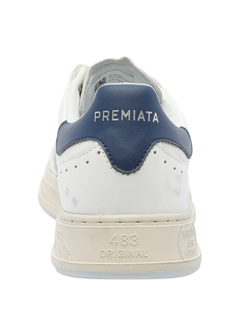 Premiata Low Top Leather Sneakers With Contrast Heel Tab In White