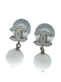 CHANEL Pre-Owned 2010 Silver Plated CC Enamel Bead Drop Push Back Earrings costume earrings