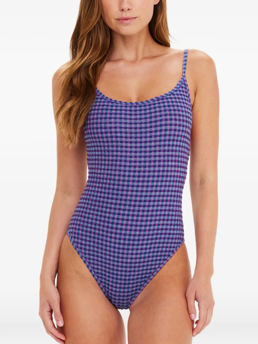 The Upside Aliki Flow Check-pattern Swimsuit In Blue
