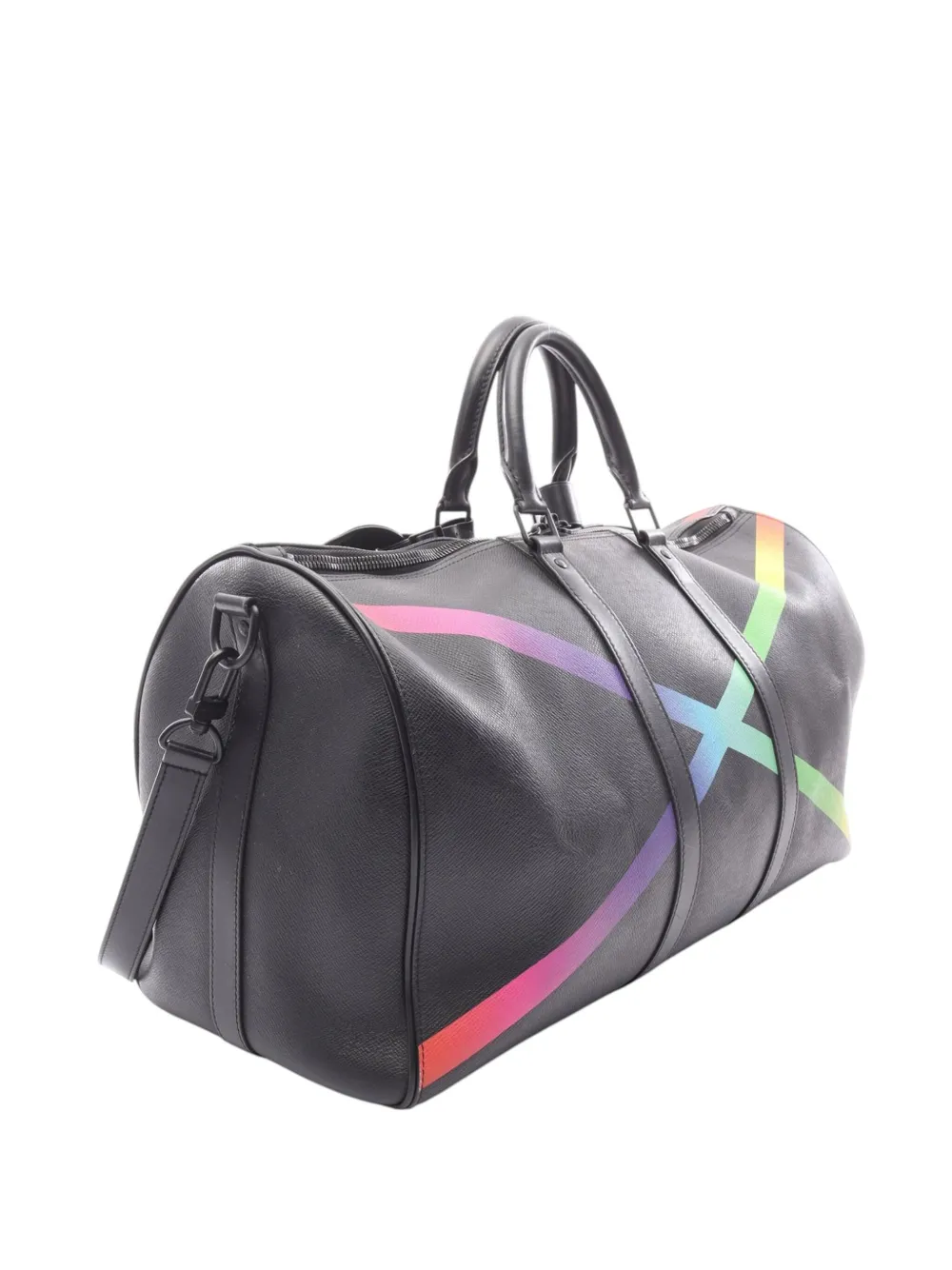 Pre-owned Louis Vuitton 2019 Taiga Rainbow Keepall Bandouliere 50 Travel Bag In Black