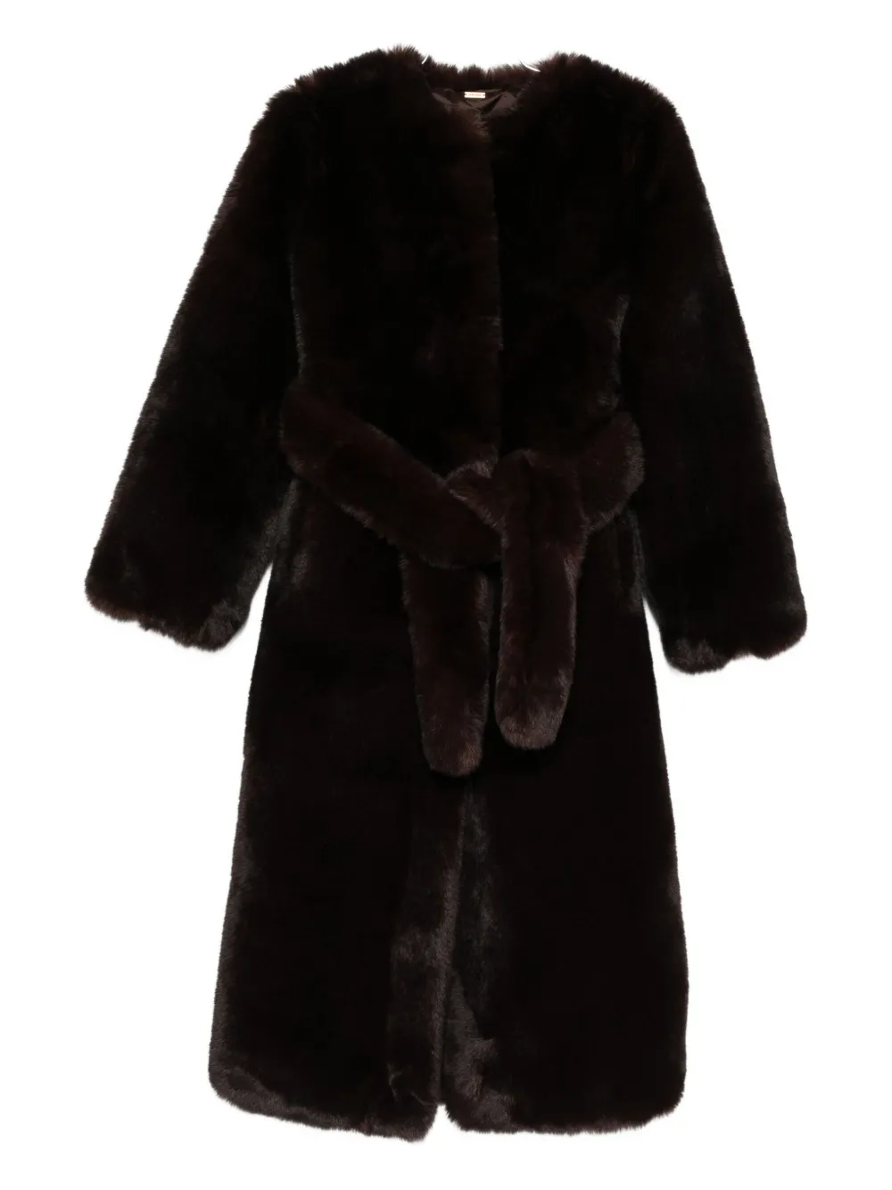 Cult Gaia belted faux-fur coat - Marrone