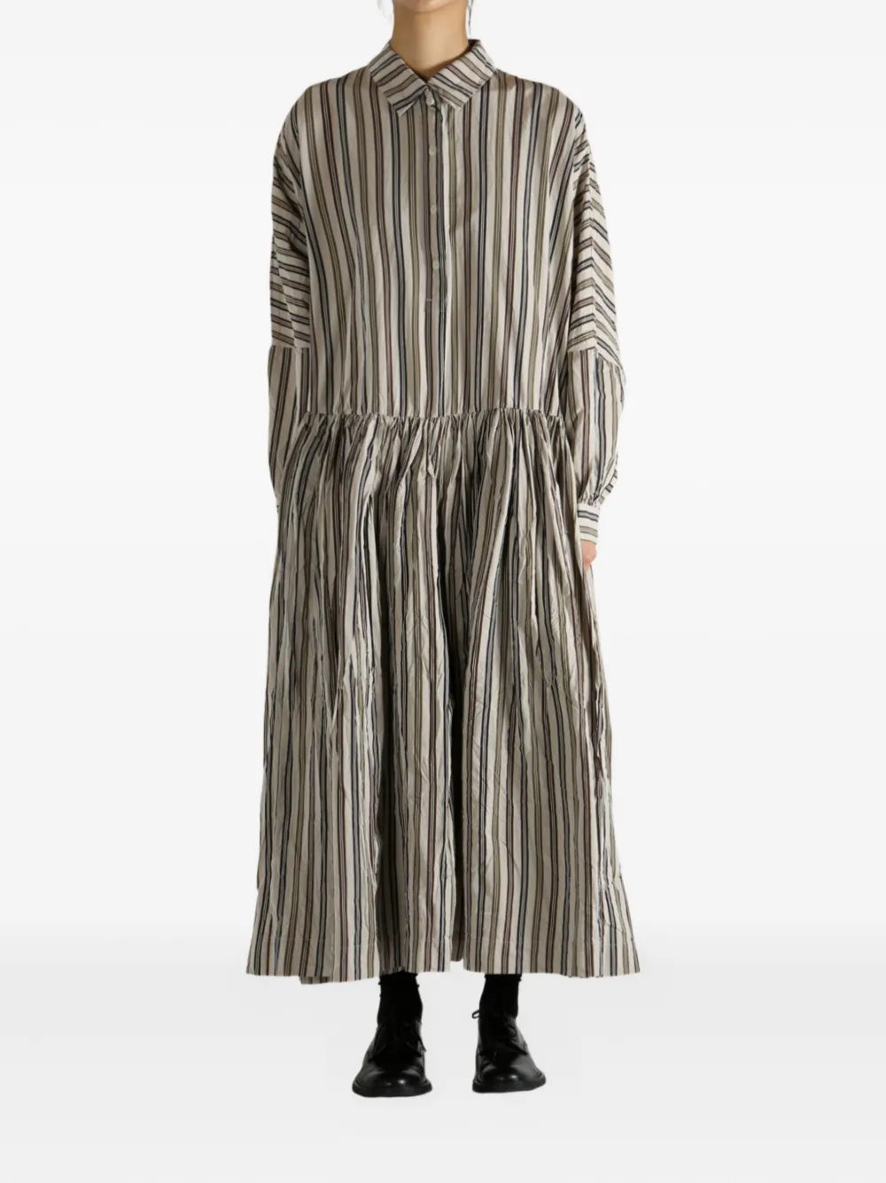 Casey Casey Saint Roch striped gathered midi dress - Beige
