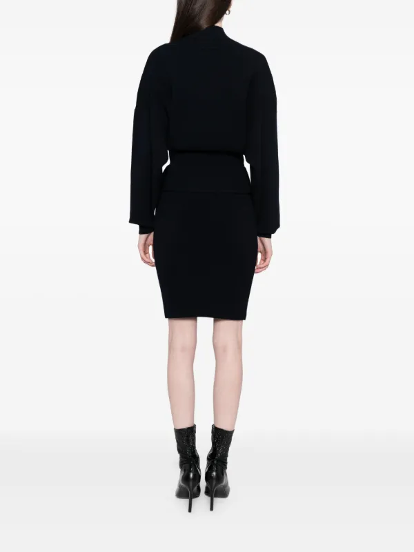 long sleeve garter dress SHEIN Essnce Solid Stand Collar Garter Detail Dress