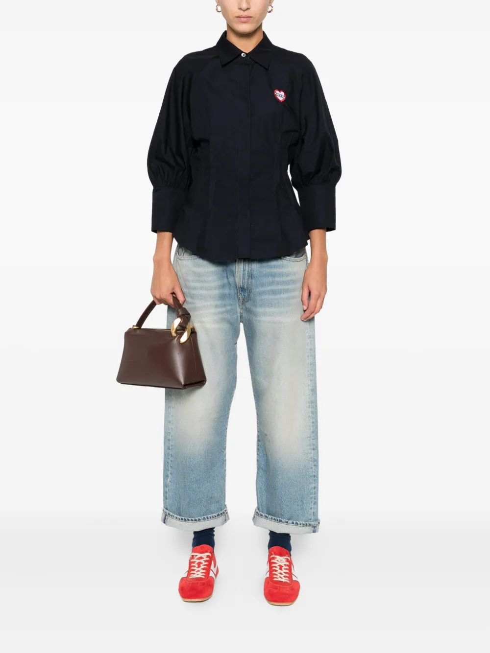 PINKO heart-embellished puff-sleeve top - Zwart