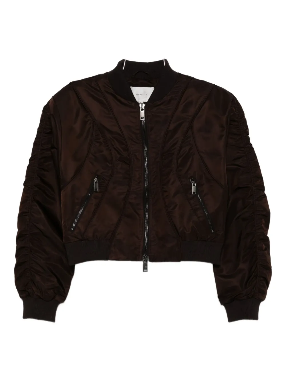 Gestuz Cropped Zip Bomber Jacket In Brown