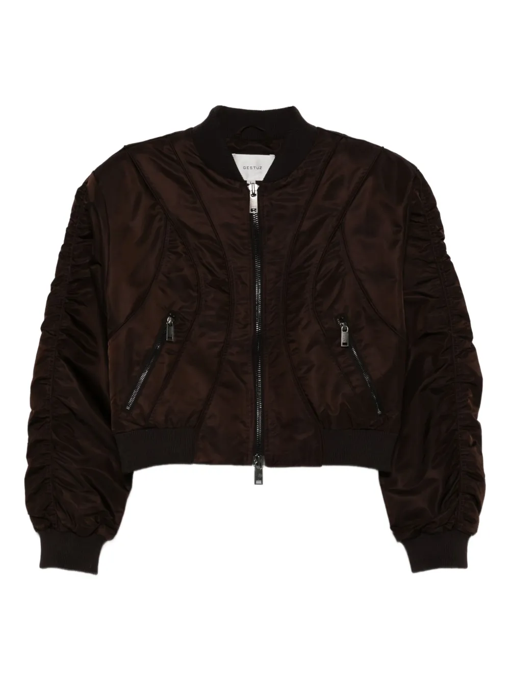 Gestuz cropped zip bomber jacket | Brown | Image 1