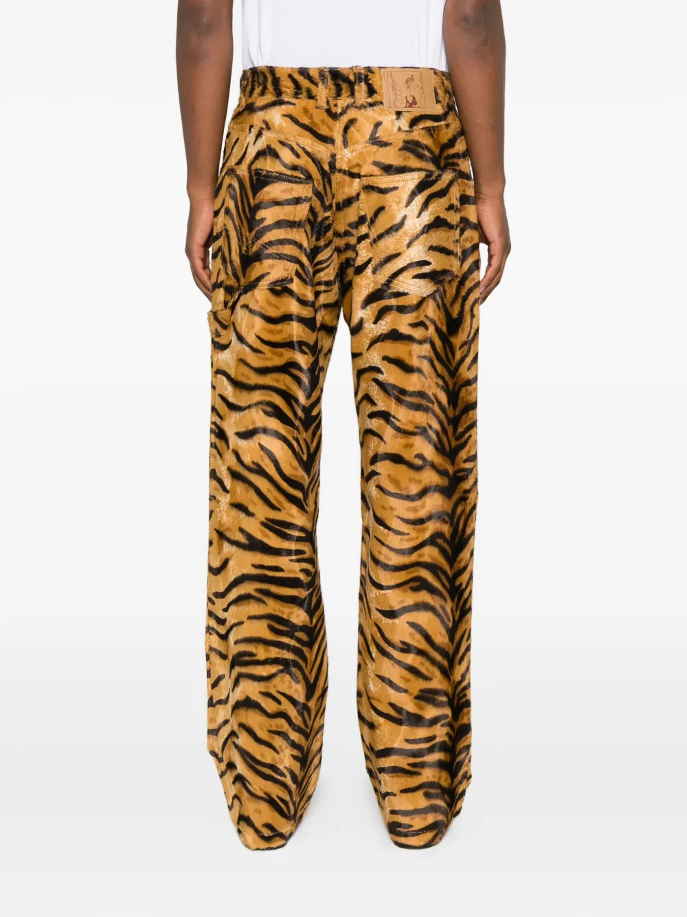 Martine Rose Tiger-print Zip-fly Trousers In Brown