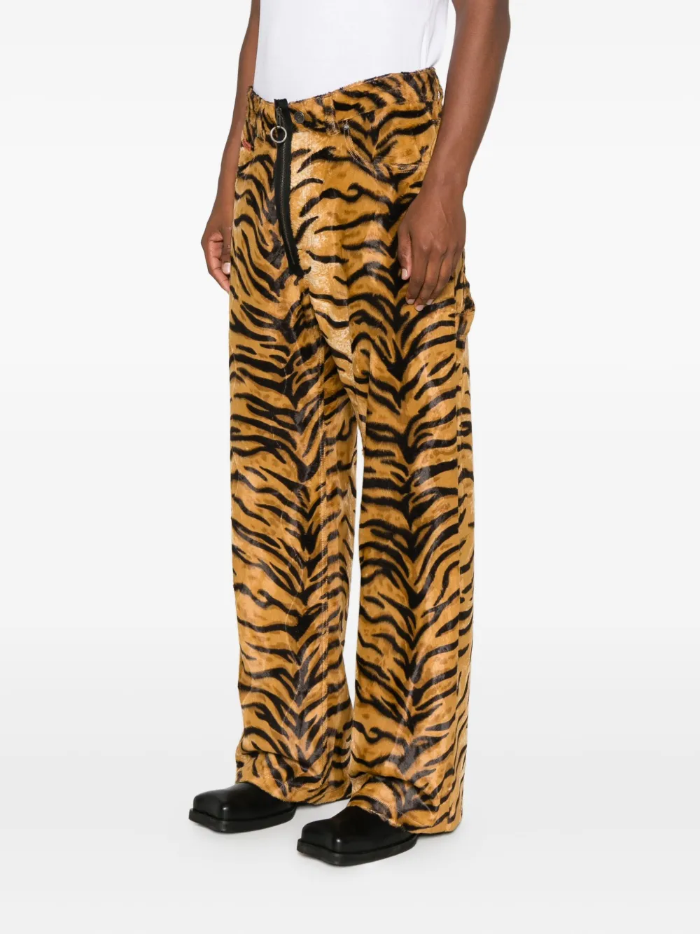 Martine Rose Tiger-print Zip-fly Trousers In Brown