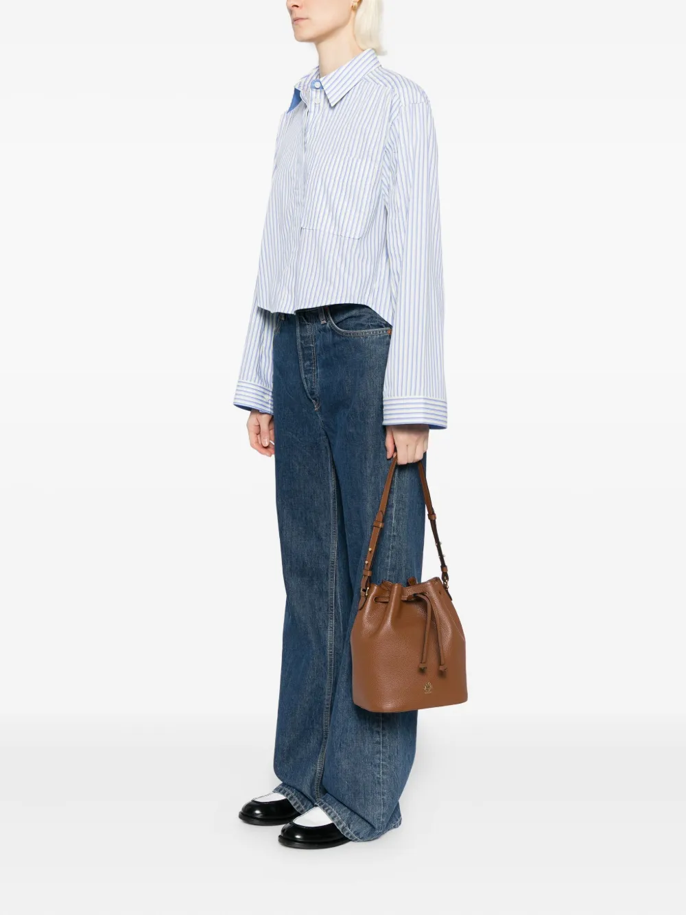 Bally Leather Drawstring Bucket Bag In Brown