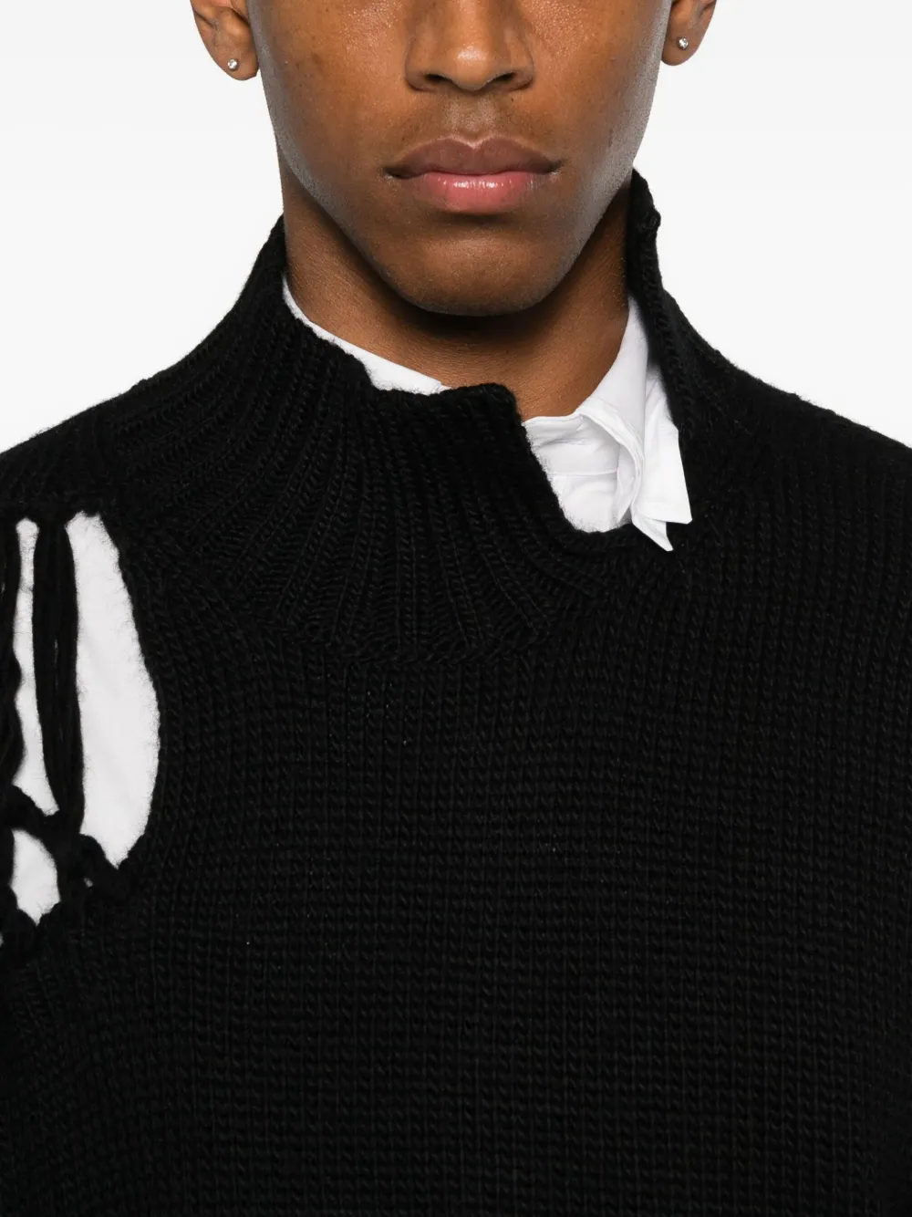Yohji Yamamoto High-neck Lattice-insert Sweater In Black