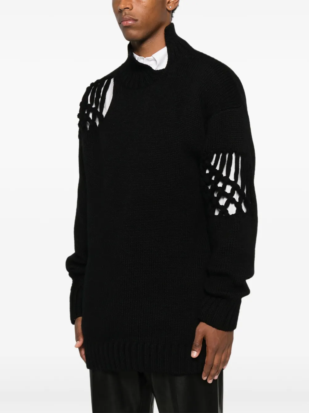 Yohji Yamamoto High-neck Lattice-insert Sweater In Black
