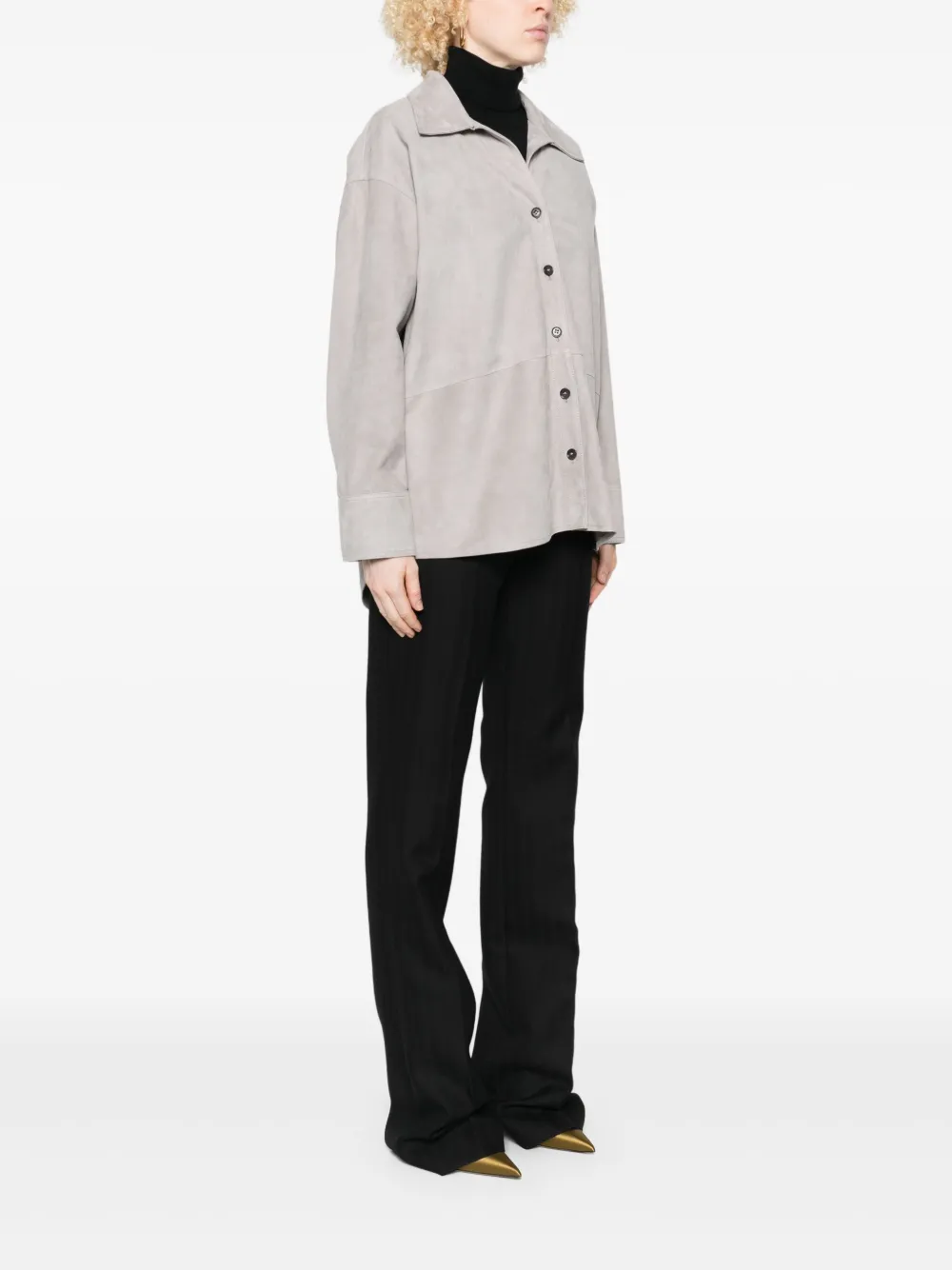 Caterine Button-Down Suede Shirt
