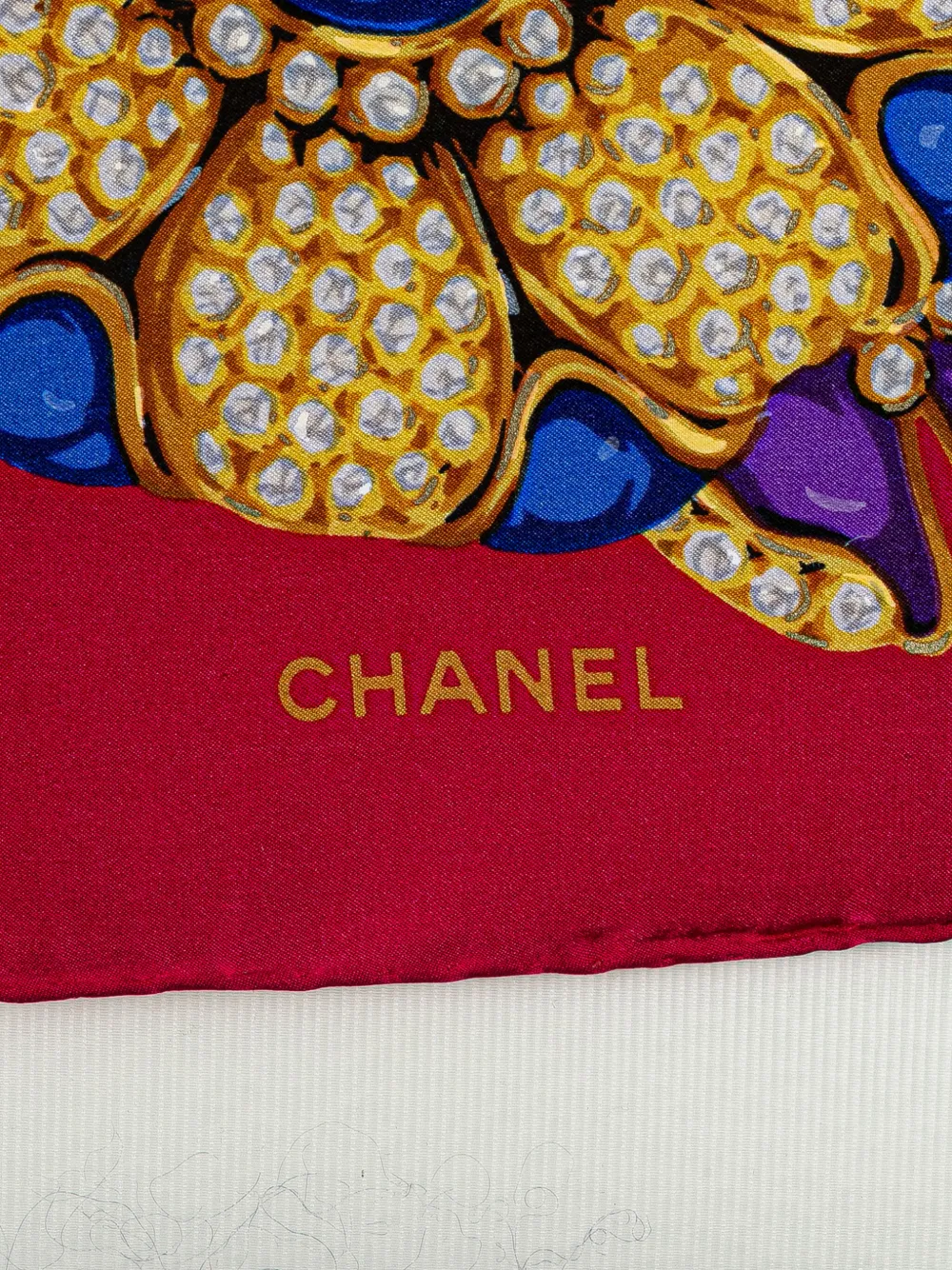 Pre-owned Chanel 1990-2010 Gripoix Buttons Silk Scarf Scarves In Multi