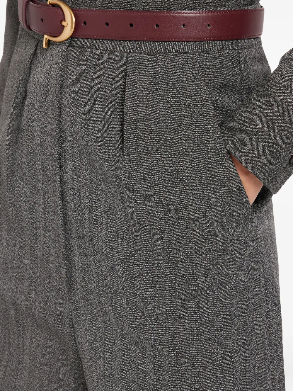 Ports 1961 Geplooide broek met visgraatpatroon Grijs