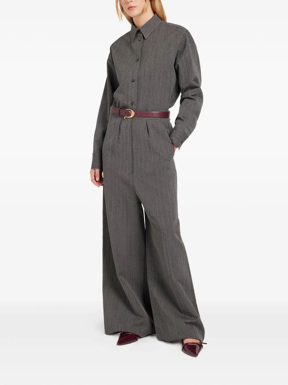 Ports 1961 Geplooide broek met visgraatpatroon - Grijs