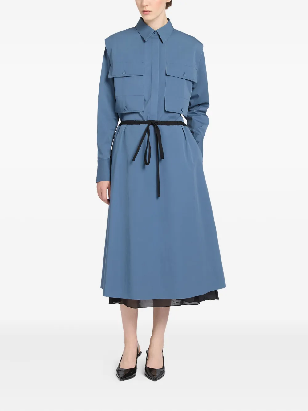 Ports 1961 Katoenen midi-rok met gestrikte taille - Blauw