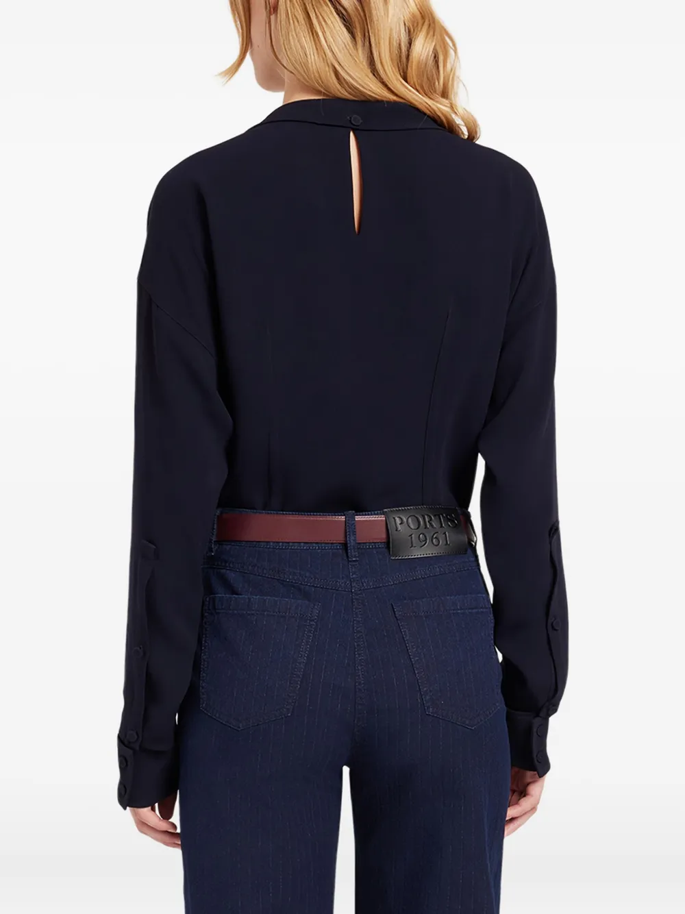 Ports 1961 Tie-neck Curved-hem Blouse In Blue