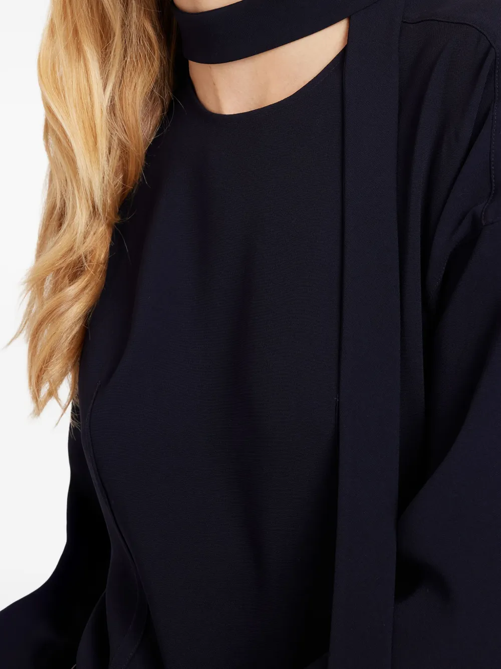 Ports 1961 Tie-neck Curved-hem Blouse In Blue