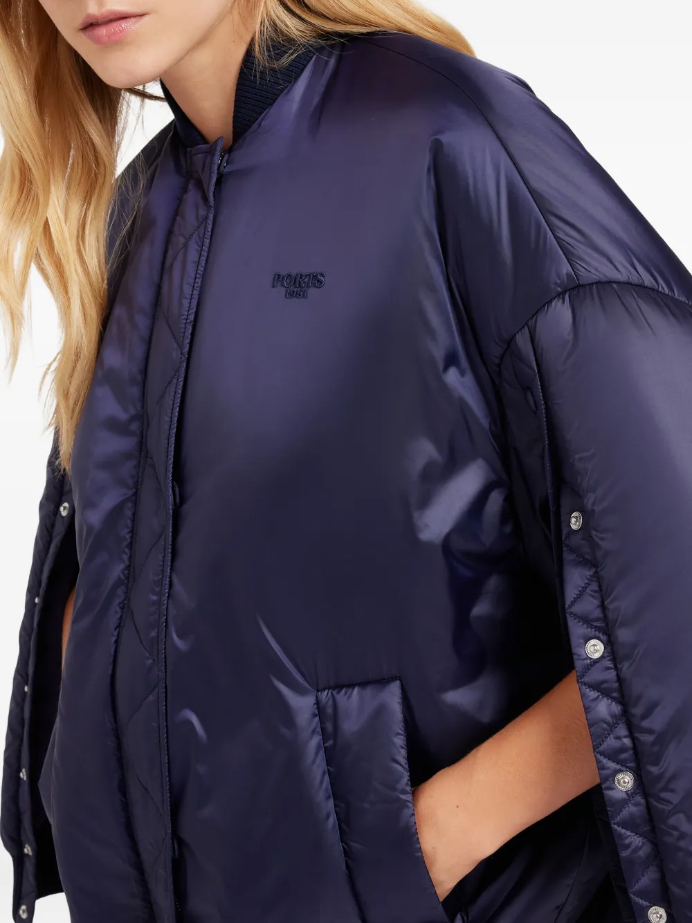 Ports 1961 Gewatteerd bomberjack met drukkoopsluiting Blauw