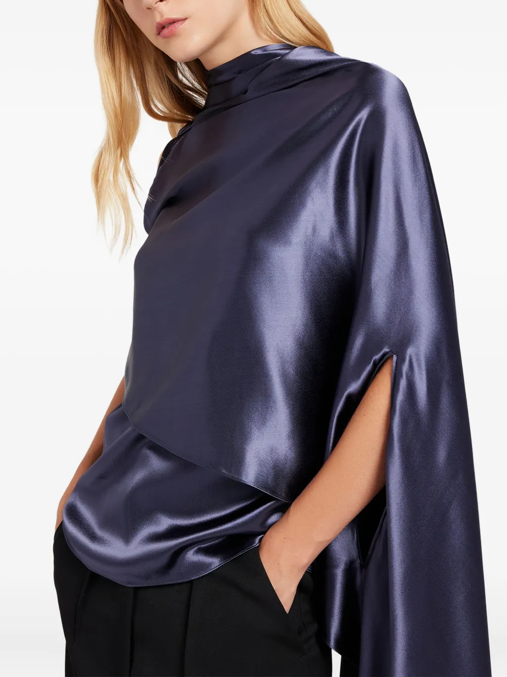 Ports 1961 Gedrapeerde top met satijnen-effect Blauw