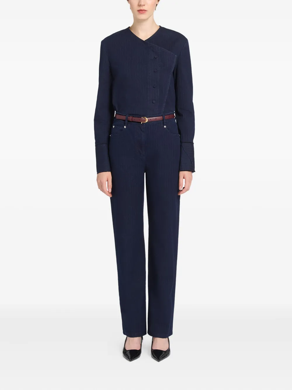 Ports 1961 Asymmetrische blouse met krijtstreep - Blauw
