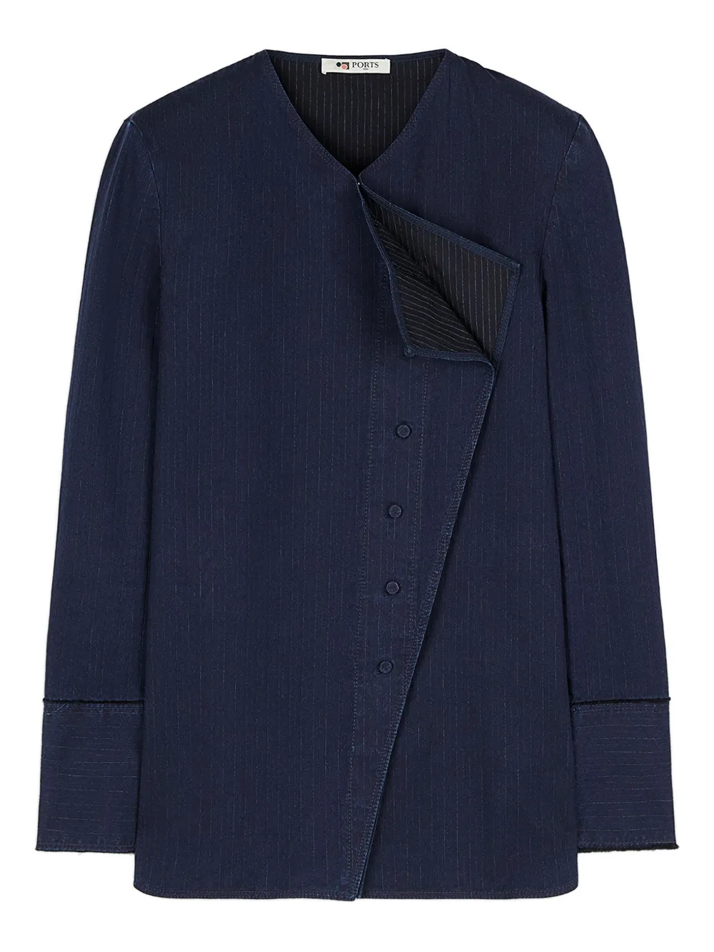 Ports 1961 pinstripe asymmetrical shirt | Blue | Image 1