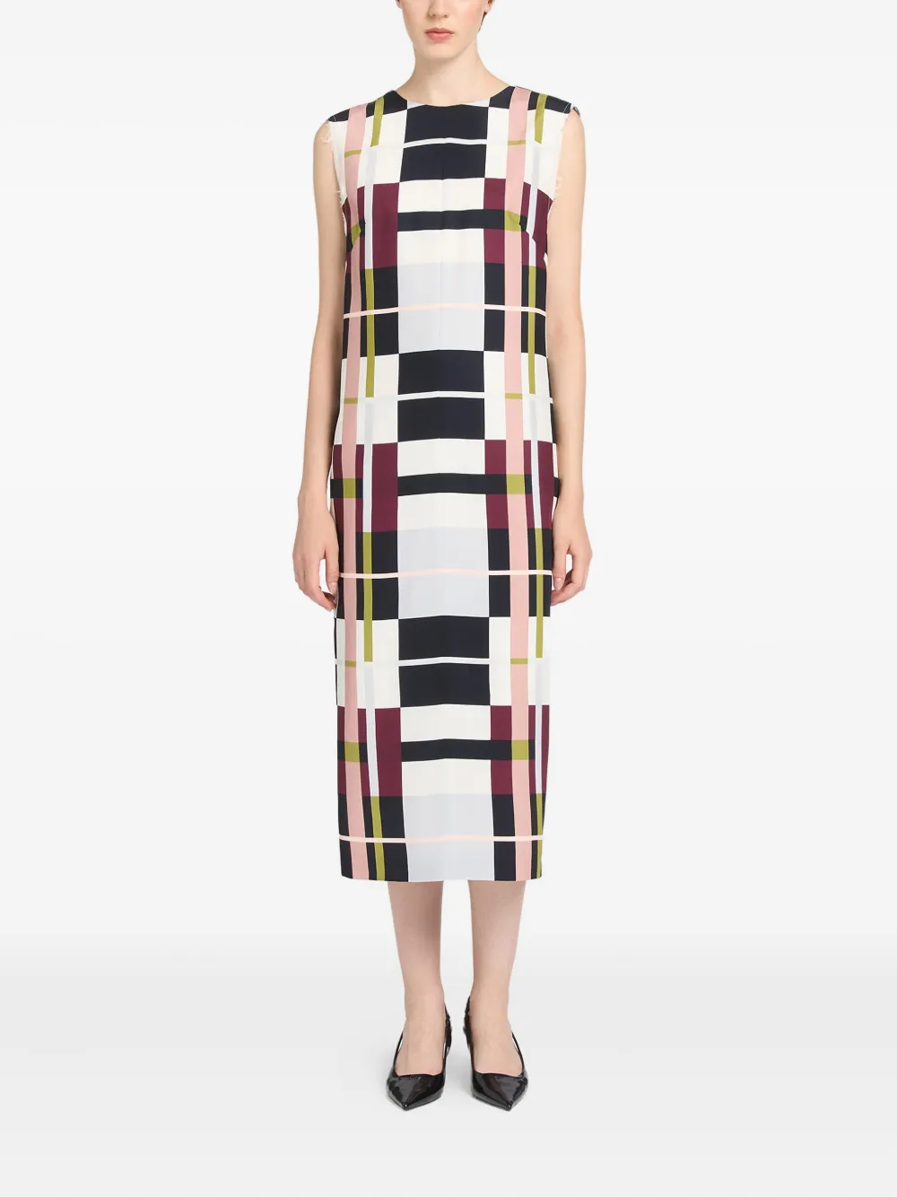 Ports 1961 Geruite mouwloze midi-jurk - Wit
