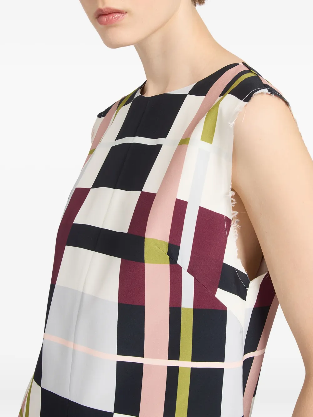 Ports 1961 Geruite mouwloze midi-jurk Wit