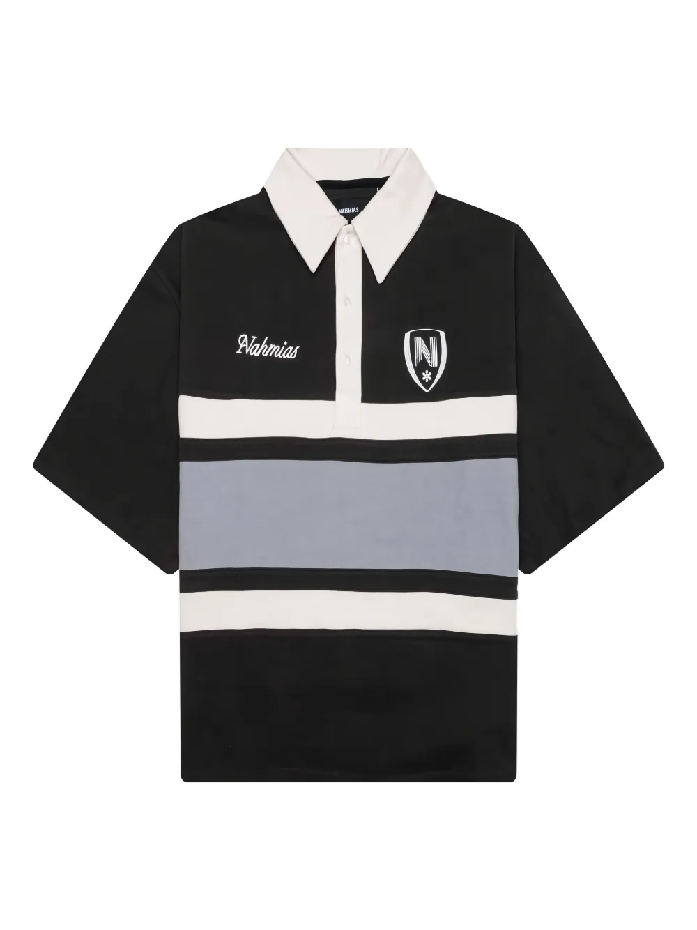 Nahmias stripe-panel polo shirt | Black | Image 1