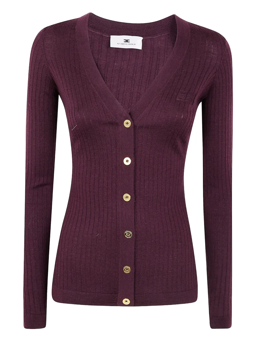 Elisabetta Franchi Cashmere Blend Ribbed Cardigan In Purple