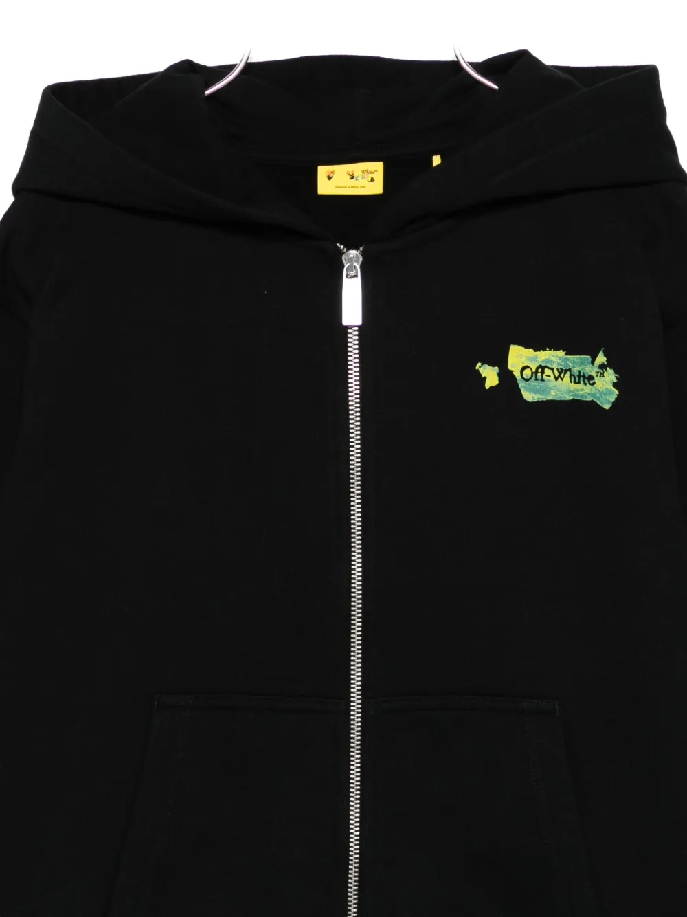 Off-white Zip-up Graphic Hoodie In Black