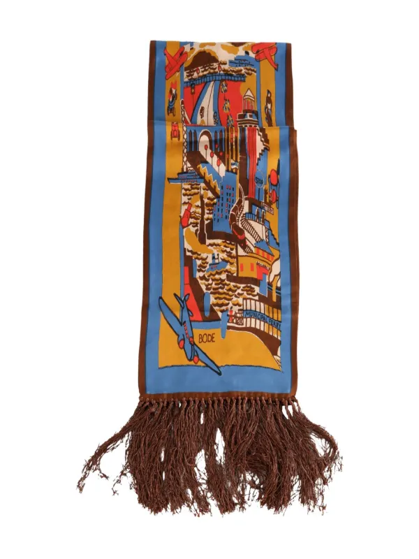 Bode City-scene Fringed-edges Scarf in Brown