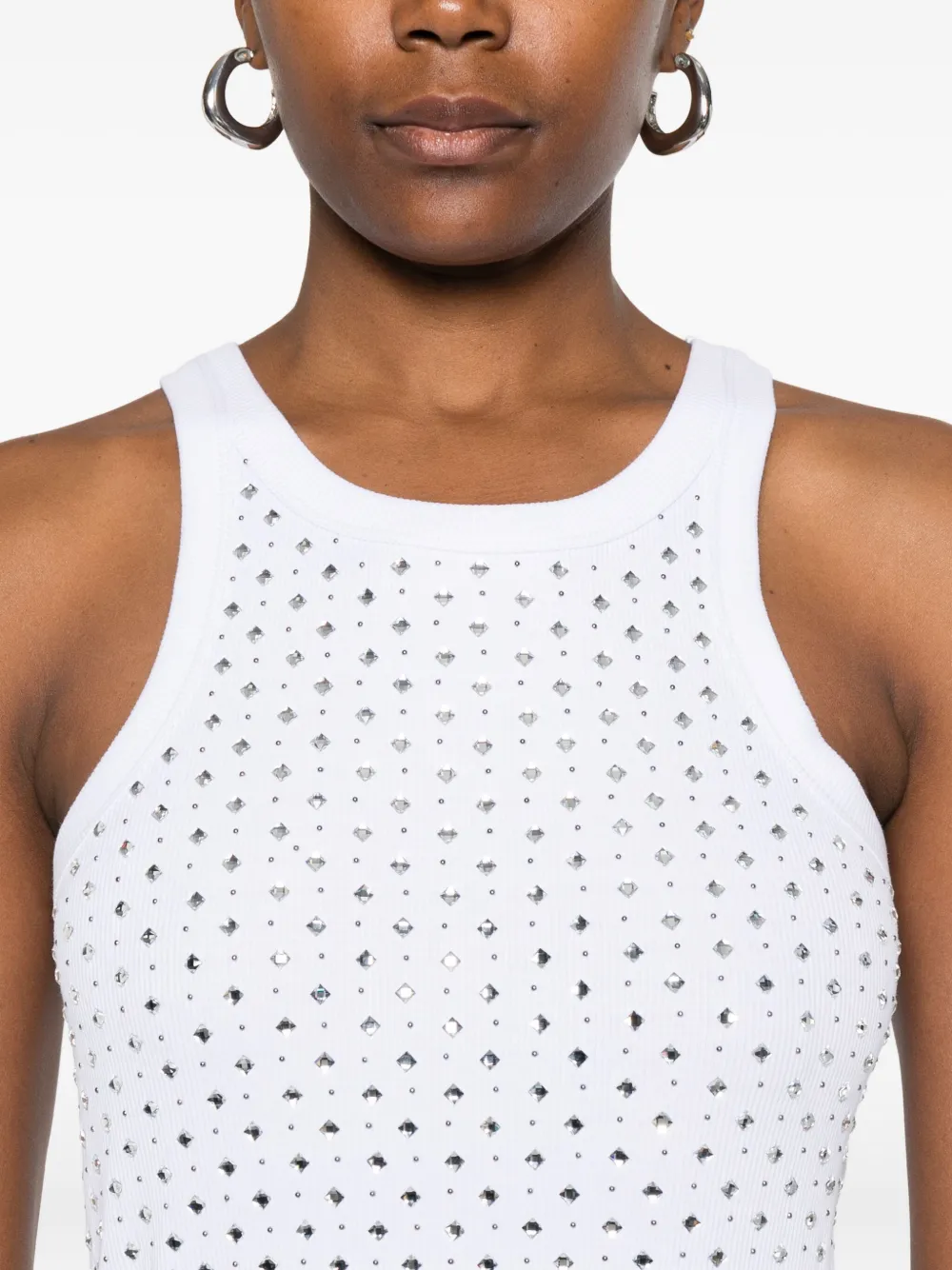 Pinko Tank Top With Rhinestones And Studs In White