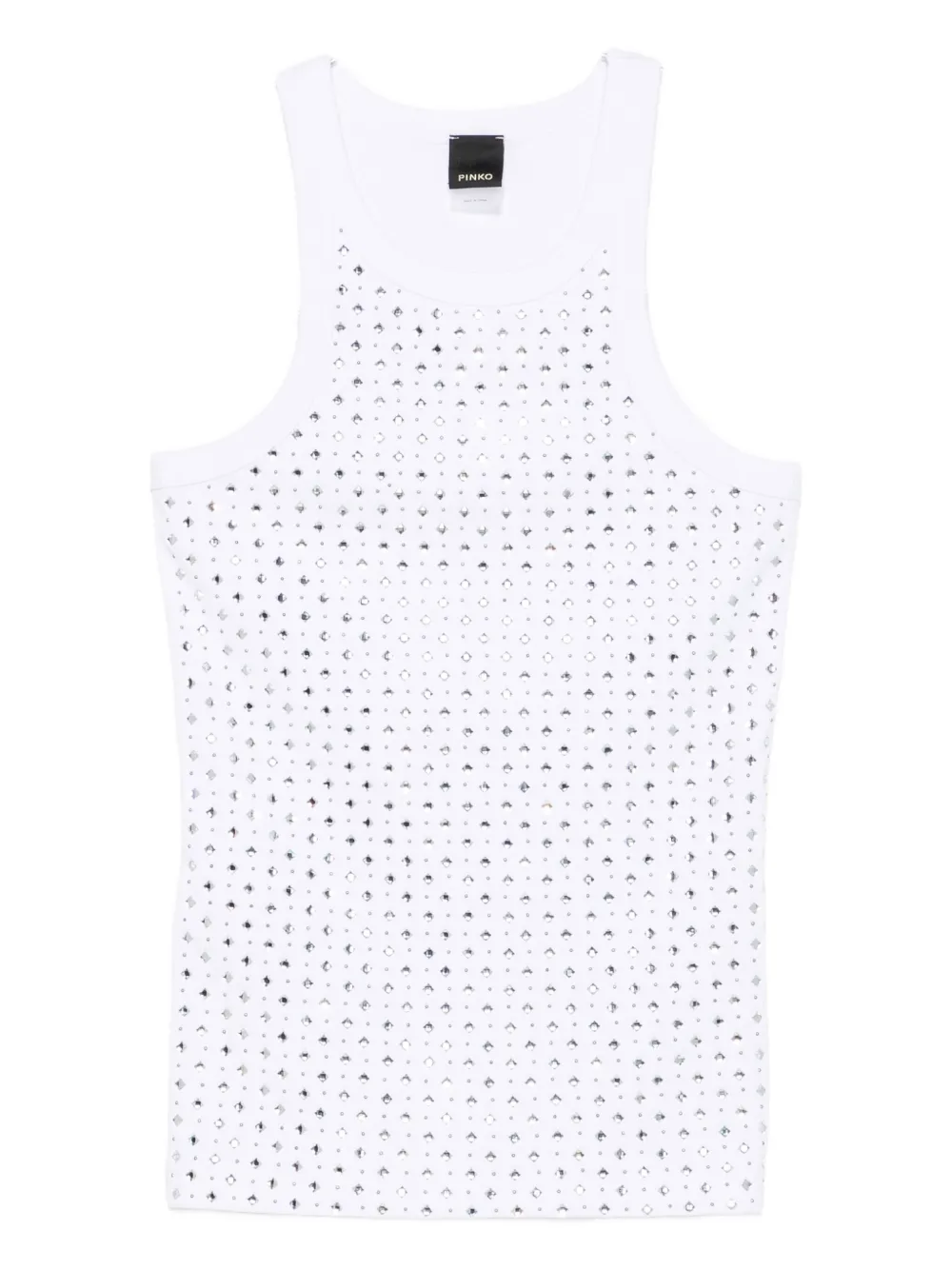 Pinko Tank Top With Rhinestones And Studs In White