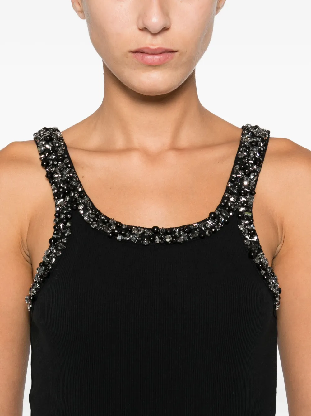 Pinko Ribbed Top With Bejewelled Embellishment In Black