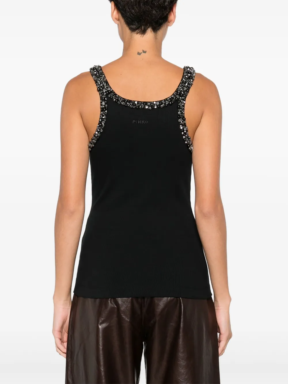 Pinko Ribbed Top With Bejewelled Embellishment In Black