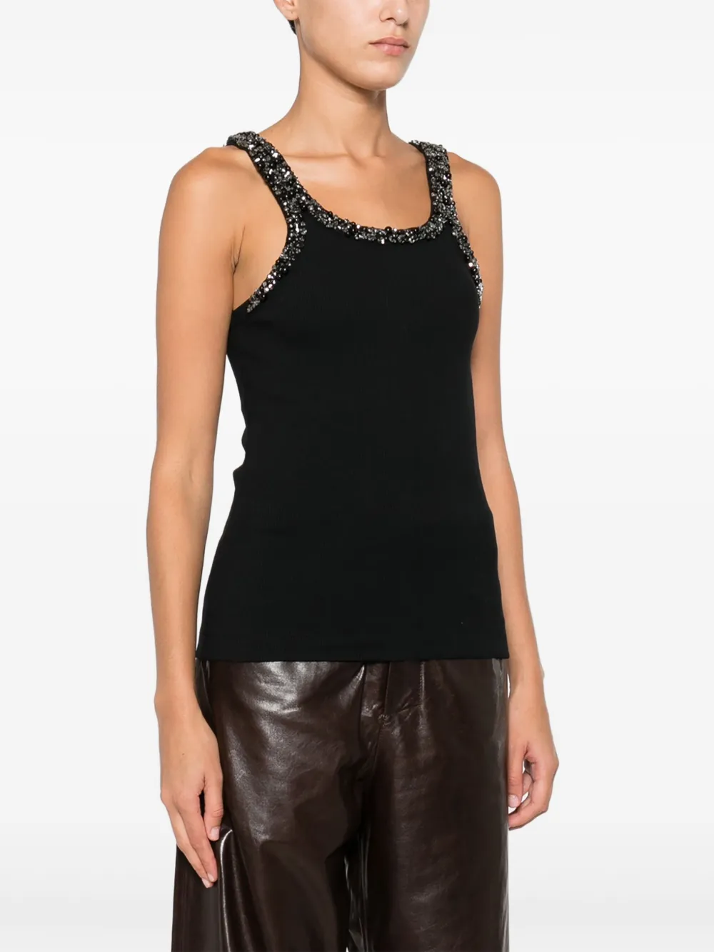 Pinko Ribbed Top With Bejewelled Embellishment In Black