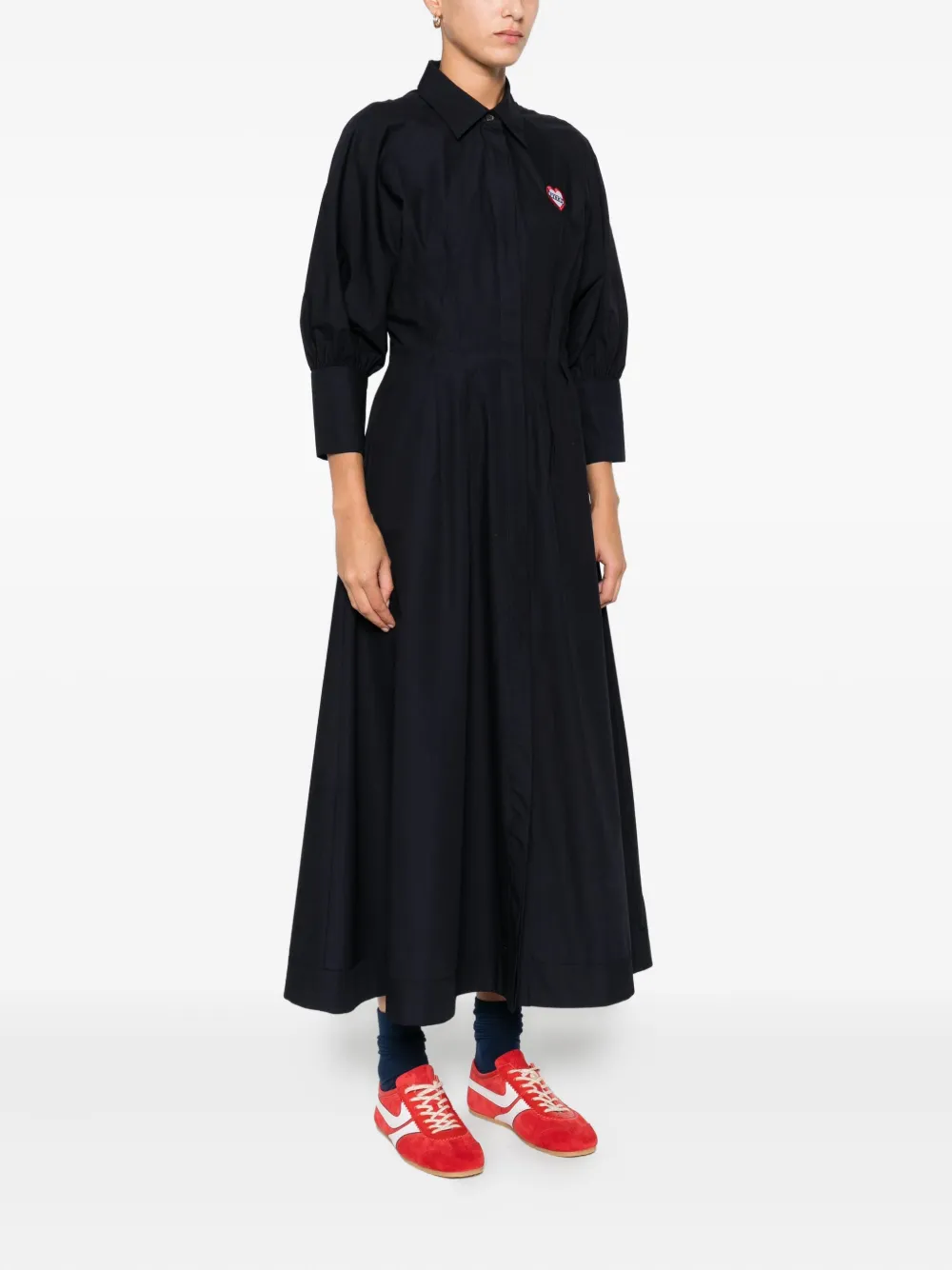 Pinko Heart-embroidered Puff-sleeve Dress In Blue