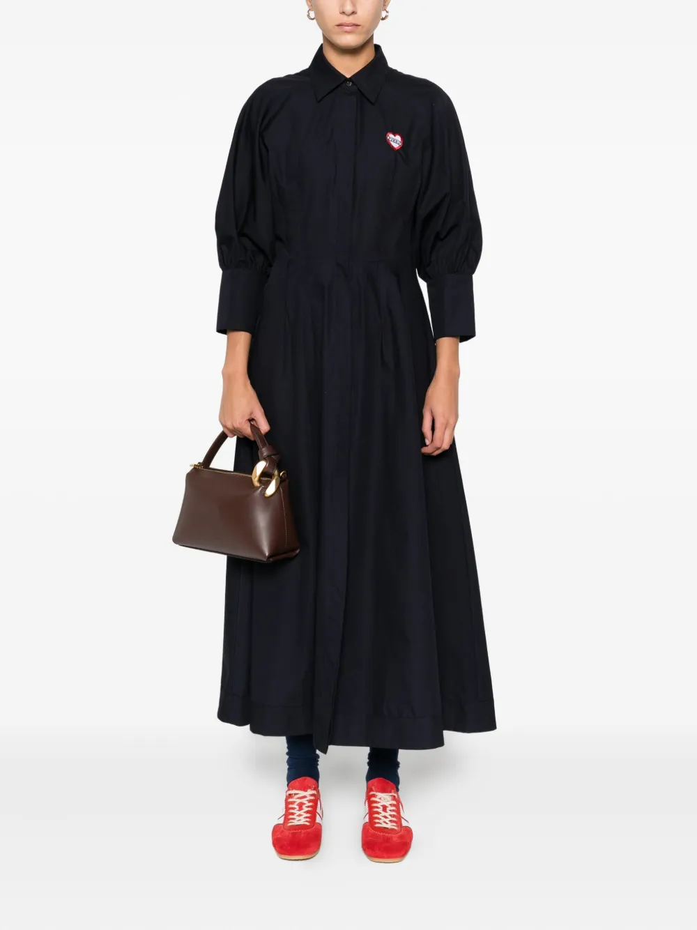 Pinko Heart-embroidered Puff-sleeve Dress In Blue